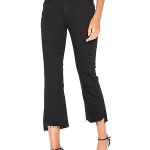 MOTHER Black Cropped Flare Jeans with Raw Hem
